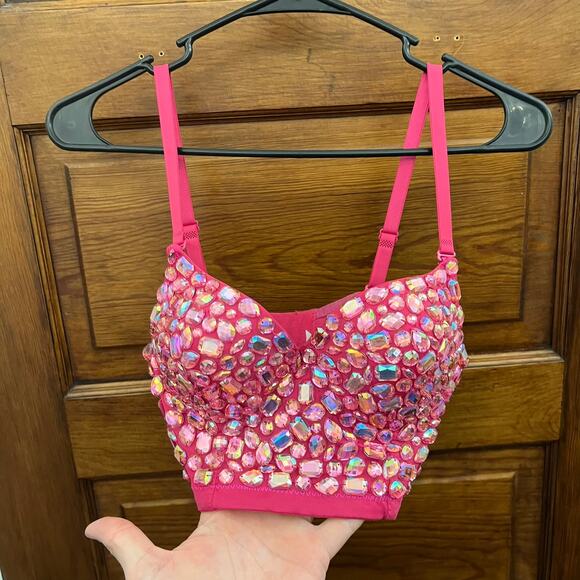 Women's XS Bustier Crop Corset Top Push up Rhinestone Detachable Straps - Picture 2 of 15